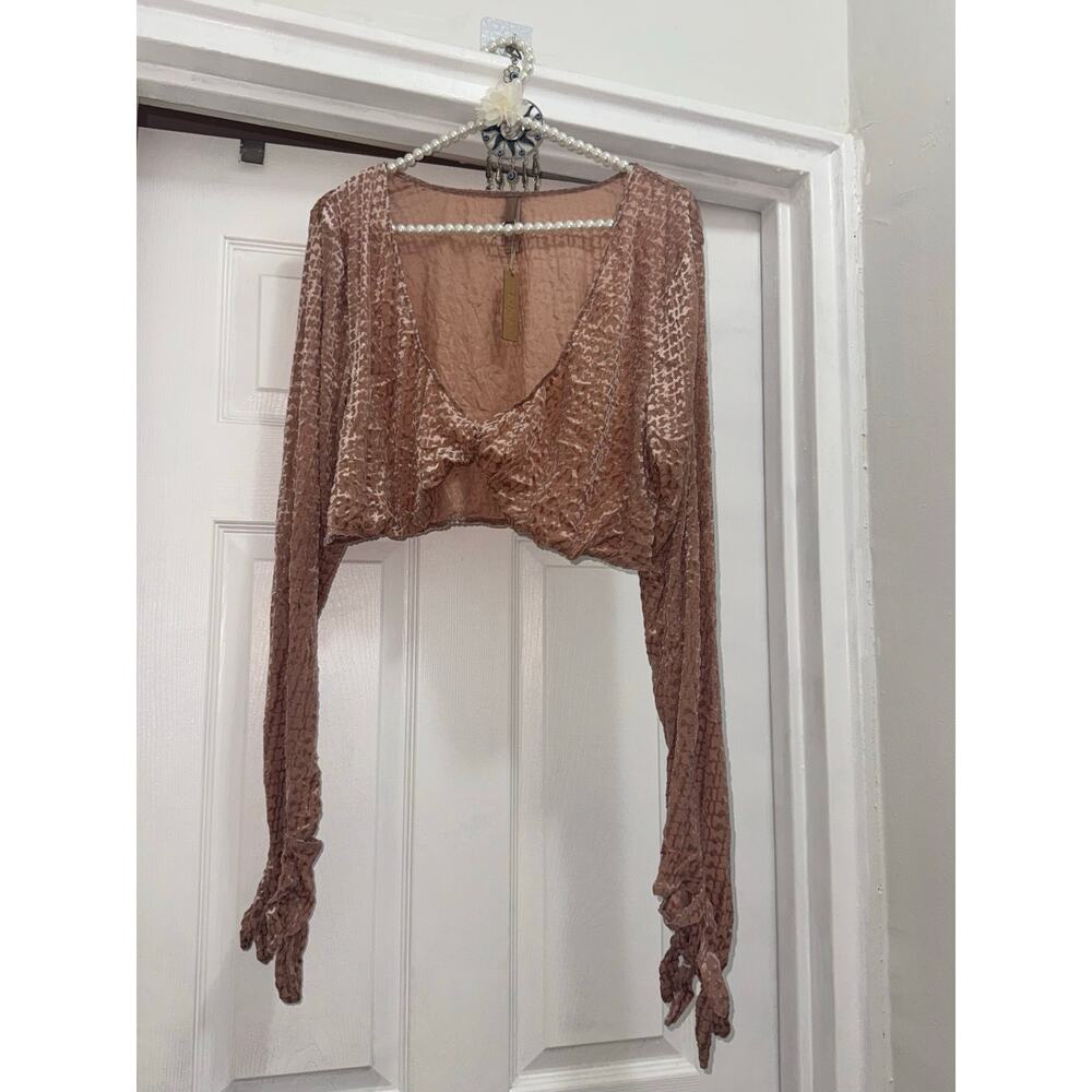SKIMS Size 4X Velvet Burnout Logo Glove Crop Top Sienna BR-TOP-0935 NWT